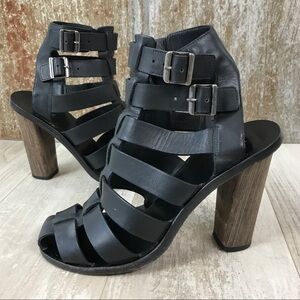 VINCE Nicolette Black Leather Sandal Heel Sz 7
